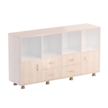 Шкаф-стеллаж верхняя часть без дверок, нижняя часть с 4 - мя ящиками и 2-мя дверками (бук/белый) - «globural.ru» - Тихорецк