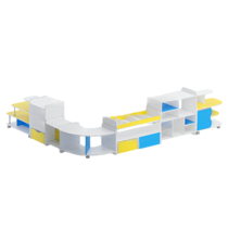 Набор стеллажей для пособий (белый/желтый/синий) - «globural.ru» - Тихорецк