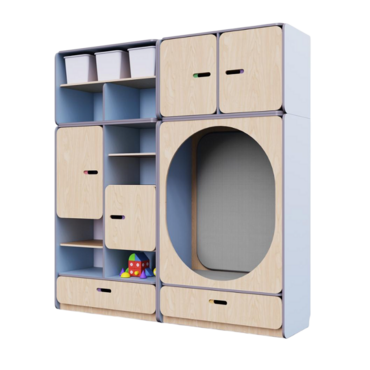 Детская стенка с местом для хранения и овальной зоной отдыха из коллекции «НЕГА» (цвет голубой) - «globural.ru» - Тихорецк