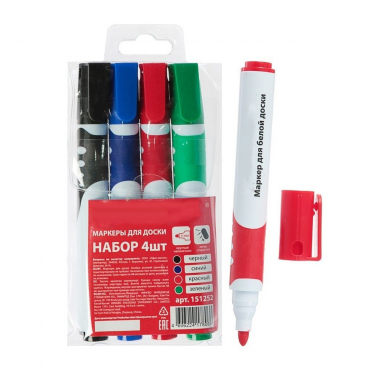 Набор маркеров для доски 4 цвета, 5.0 мм с резиновой вставкой - «globural.ru» - Тихорецк