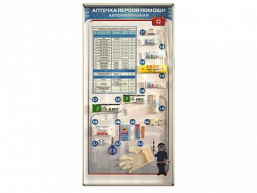 Стенд "Состав автомобильной аптечки" с оригинальными образцами - «globural.ru» - Тихорецк